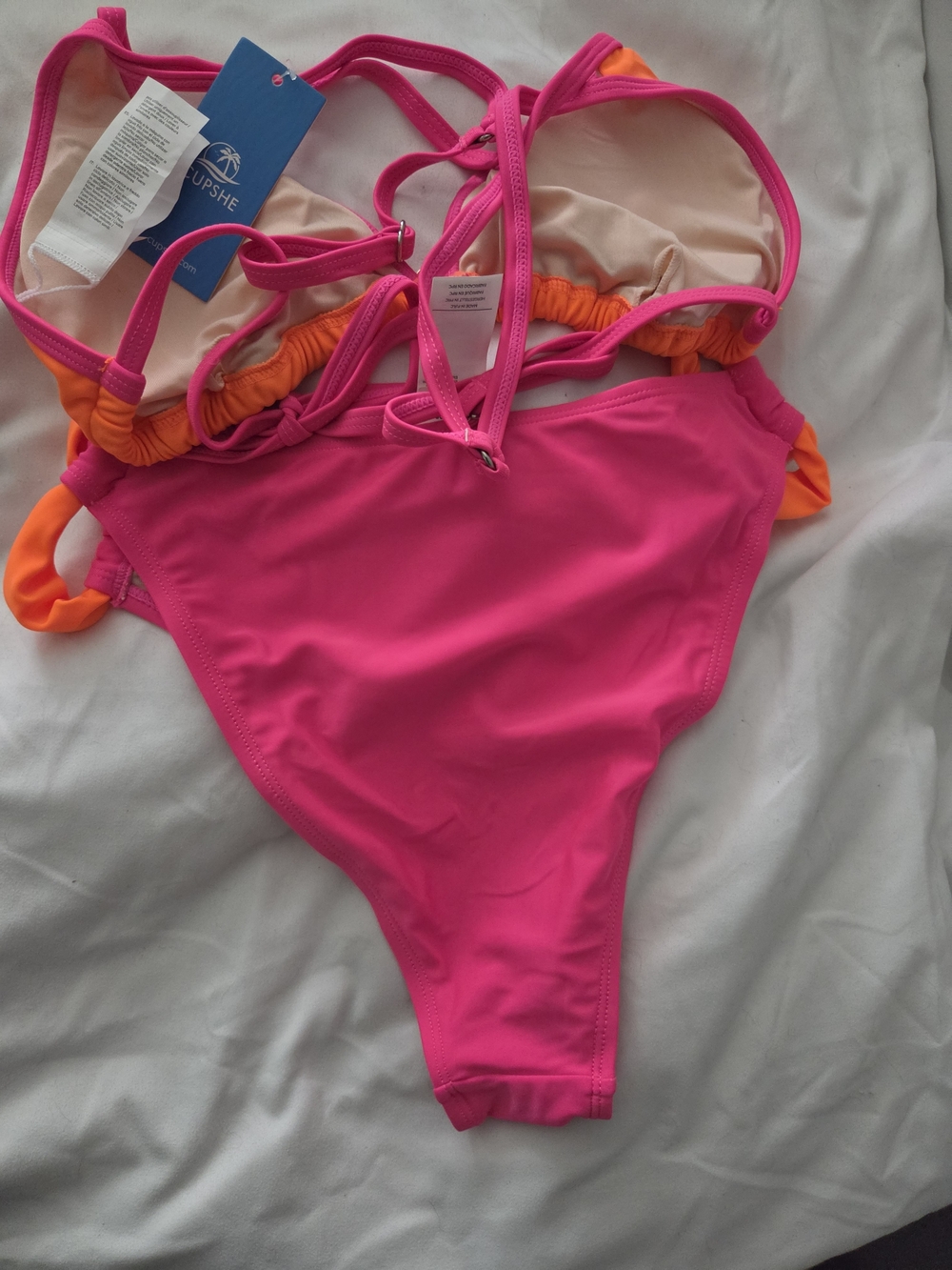 Cupshe Neon Pink & Orange  Two-Piece Bikini Small - Picture 2 of 3